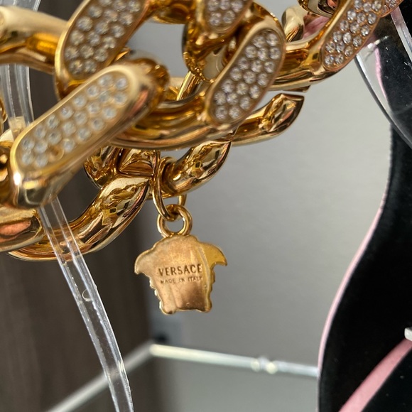 New Versace Crystal Chain High-Heel Sandals Pink 37 $1,725 - Picture 9 of 16